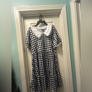 New! Black and White Retro Gingham Dress with Peter Pan Lace Collar